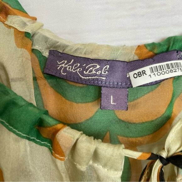 Hale Bob 100% Silk half balloon sleeve sheer scoop neck size large Tunic blouse - Picture 9 of 9